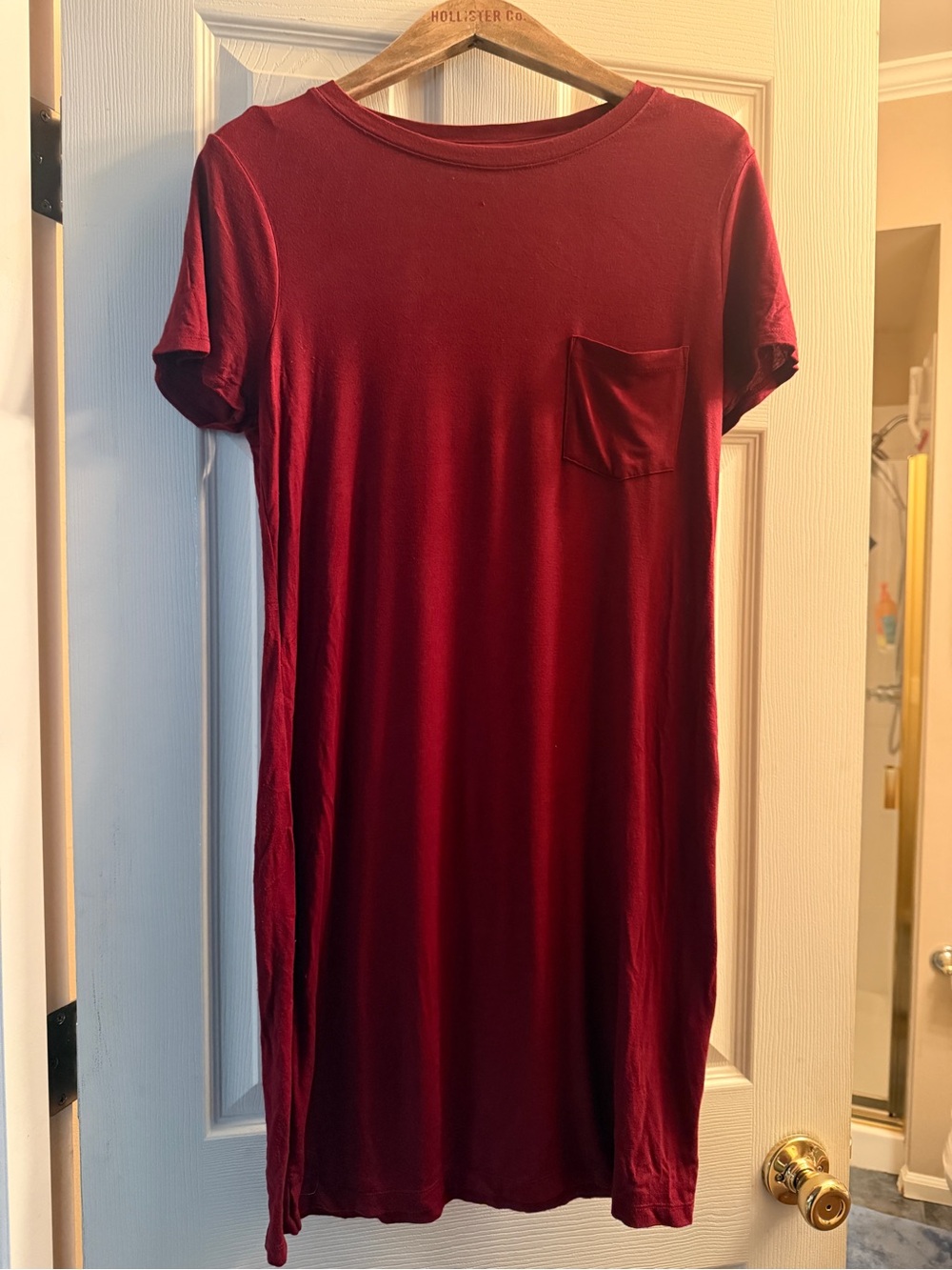 Abercrombie and Fitch Burgundy T-Shirt Dress with Pocket